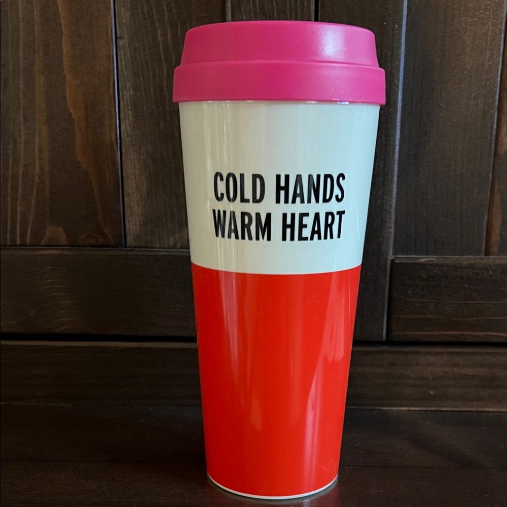 Kate Spade Red and Pink Insulated Travel Mug Cold Hands Warm Heart